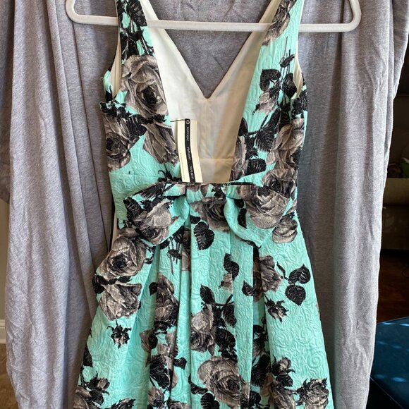 Topshop Mint Green Embossed Floral Print Fit And Flare Backless Dress Size 2 - Picture 2 of 9